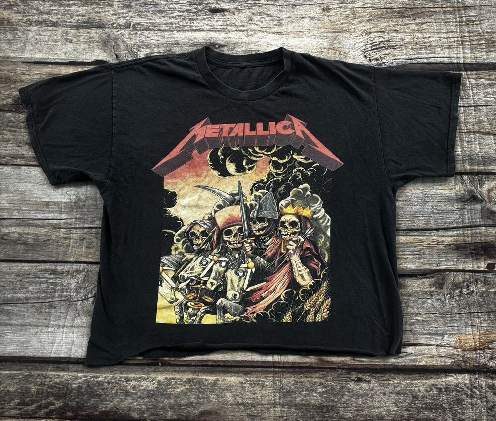 Metallica Four Horsemen Cropped T-Shirt Graphic Band Tee Black Boxy Fit L/XL